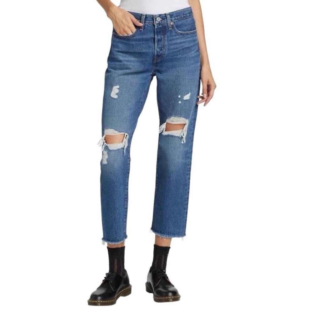 LEVI’S Wedgie Straight Raw Hem Distressed Premium Quality Denim Jeans Size 26